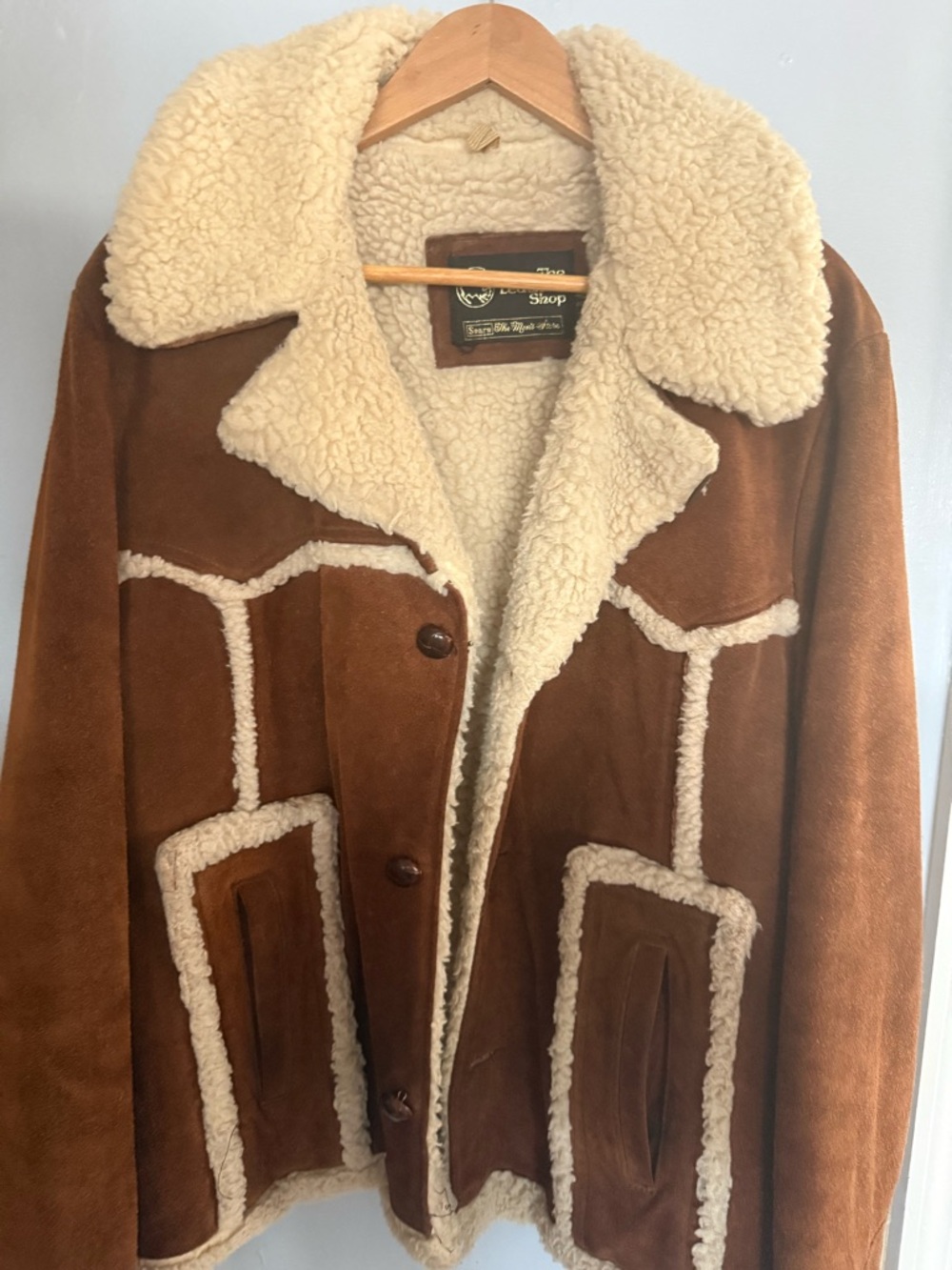 Sears Brown Suede Shearling-Lined Jacket with Cream Sherpa Trim